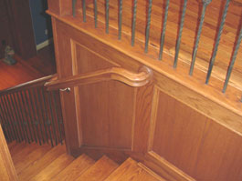 Photograph of circular wood staircase from starter step