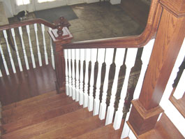 Photograph of circular wood staircase from starter step