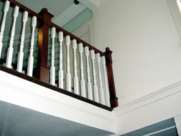 Photograph of circular wood staircase from starter step